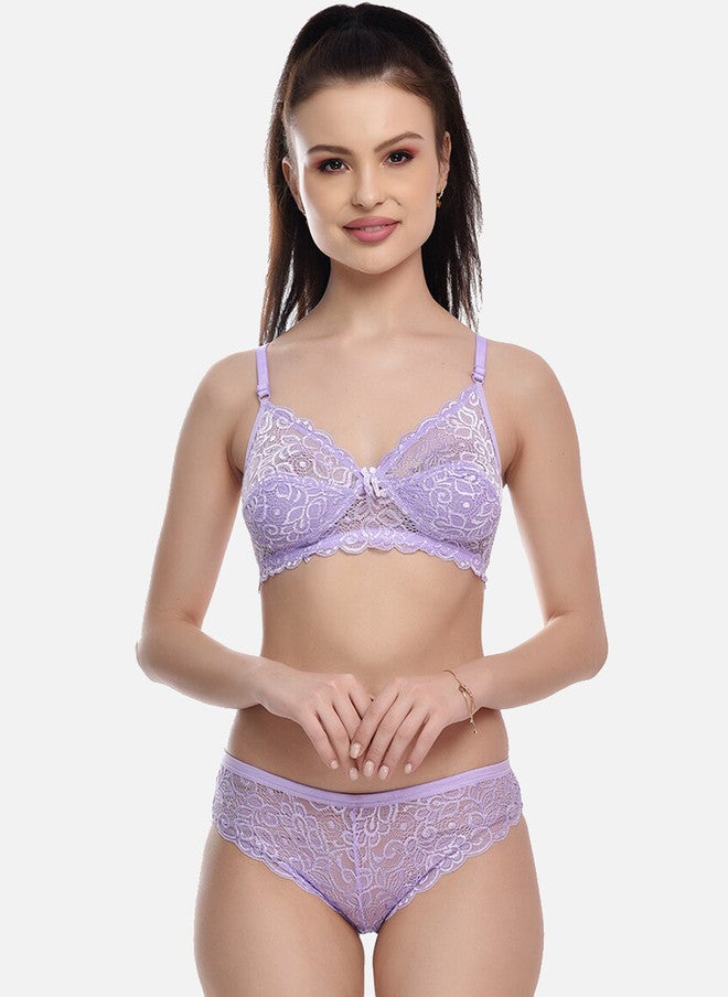 FIMS Pack Of 2 Self-Design Cotton Lycra Lingerie Set - Purple and Beige - Image 2