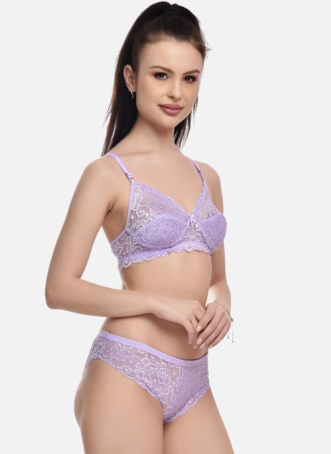 FIMS Pack Of 2 Self-Design Cotton Lycra Lingerie Set - Purple and Beige - Image 3