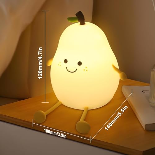 HashWOW® Pear Silicone Night Light - Rechargeable Silicone LED Lamp Kids Room Bedroom Decor Soft Glow Touch Control - Image 4