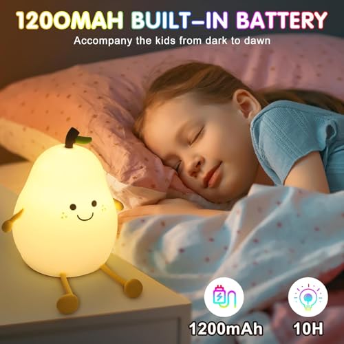 HashWOW® Pear Silicone Night Light - Rechargeable Silicone LED Lamp Kids Room Bedroom Decor Soft Glow Touch Control - Image 3