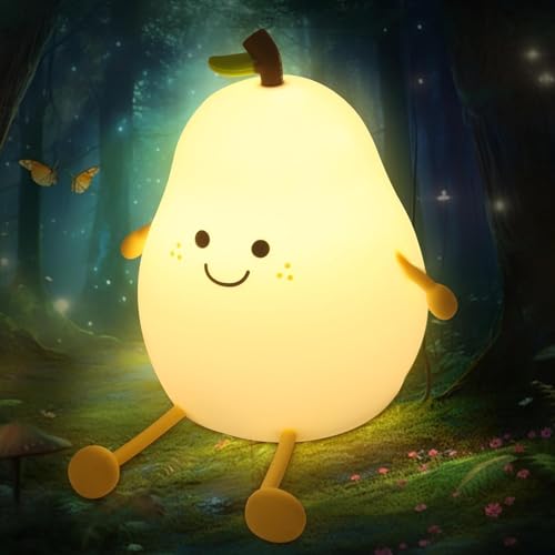 HashWOW® Pear Silicone Night Light - Rechargeable Silicone LED Lamp Kids Room Bedroom Decor Soft Glow Touch Control - Image 1