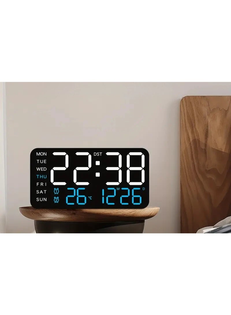 ساعة حائط رقمية كبيرة – ساعة LED مع منبه مزدوج، عرض درجة الحرارة، ٥ مستويات سطوع، مثالية لغرف المعيشة، النوم، والفصول الدراسية - Image 3