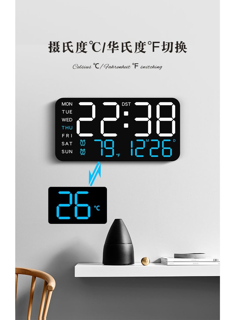 ساعة حائط رقمية كبيرة – ساعة LED مع منبه مزدوج، عرض درجة الحرارة، ٥ مستويات سطوع، مثالية لغرف المعيشة، النوم، والفصول الدراسية - Image 4