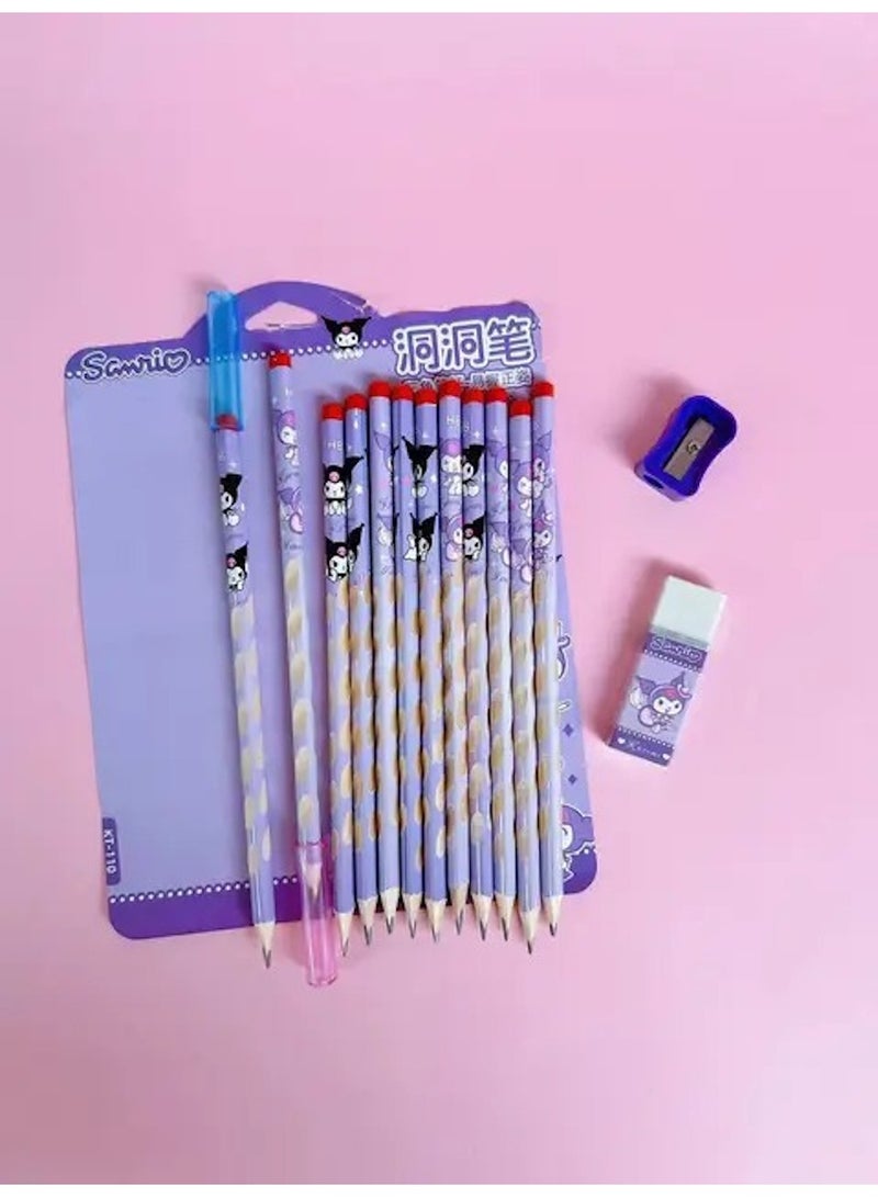 Huitich Sanrio Character Triangular Pencil Set with Accessories – Kuromi, Cinnamoroll & My Melody - Image 3
