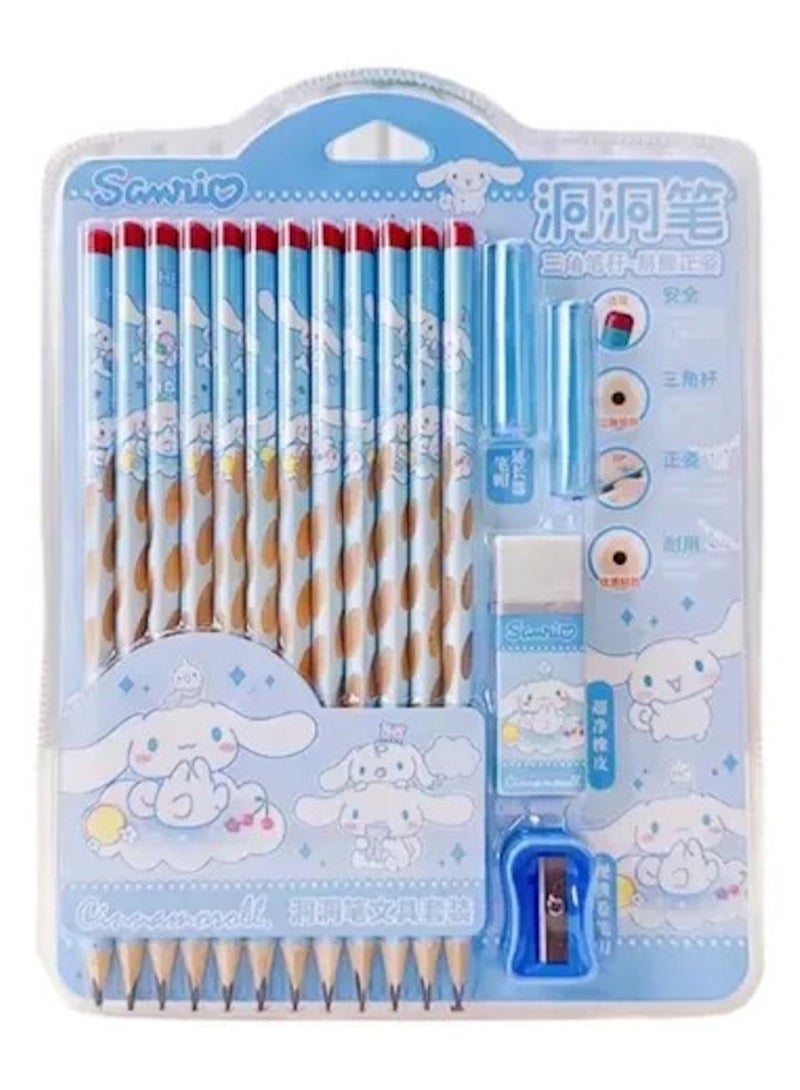 Huitich Sanrio Character Triangular Pencil Set with Accessories – Kuromi, Cinnamoroll & My Melody - Image 2