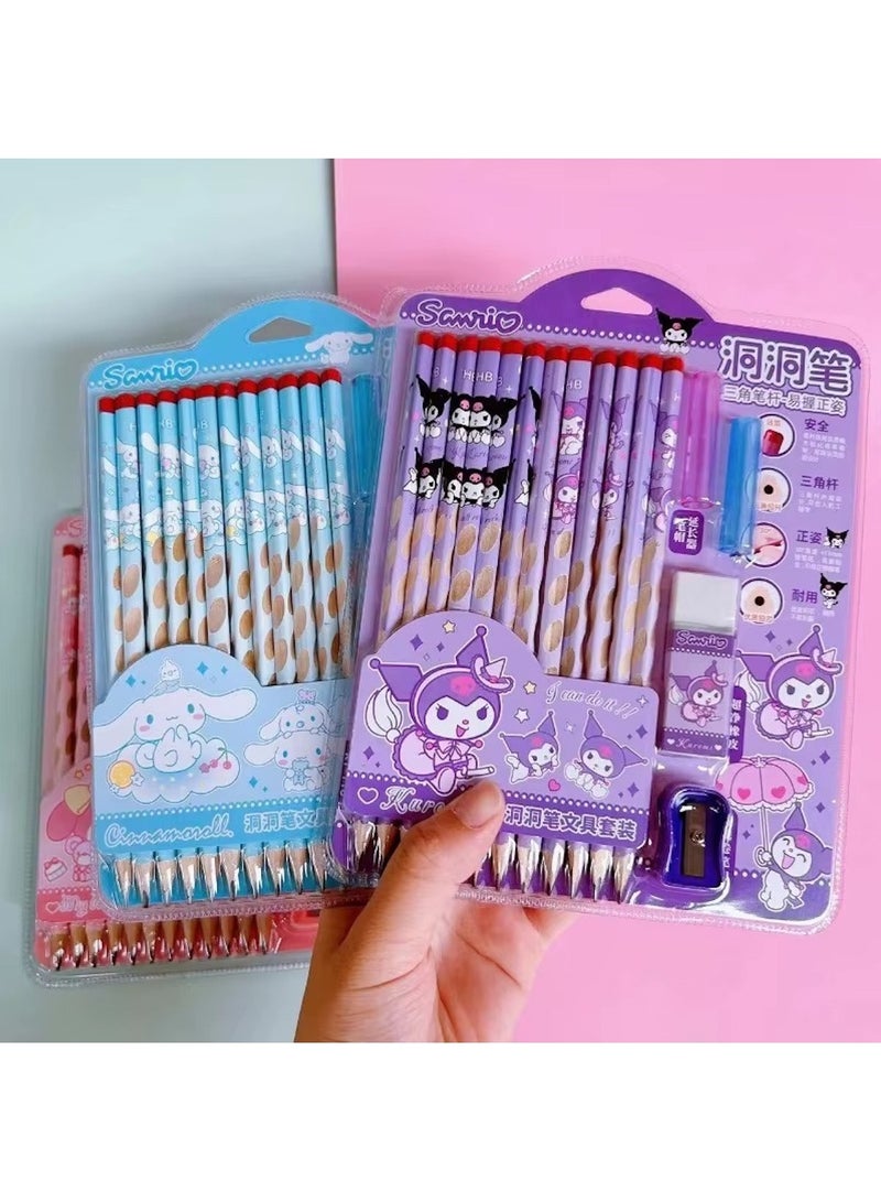 Huitich Sanrio Character Triangular Pencil Set with Accessories – Kuromi, Cinnamoroll & My Melody - Image 4