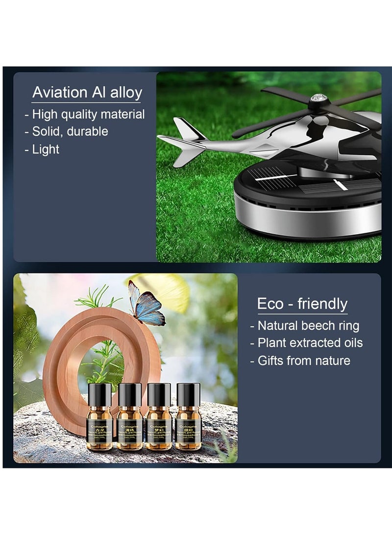 TIGER - Car Air Freshener, Helicopter Solar Energy Rotating Aromatherapy Diffuser, Aviation Al Alloy Interior Decoration, Solar-Powered Car & Home Diffuser (Silver) - Stylish Aromatherapy for Vehicle and Home Spaces - Image 1
