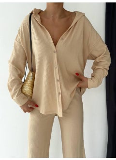 Escbutik Women's Elastic Waist Wrinkled Fabric Trousers Shirt Set of 2  - Image 2