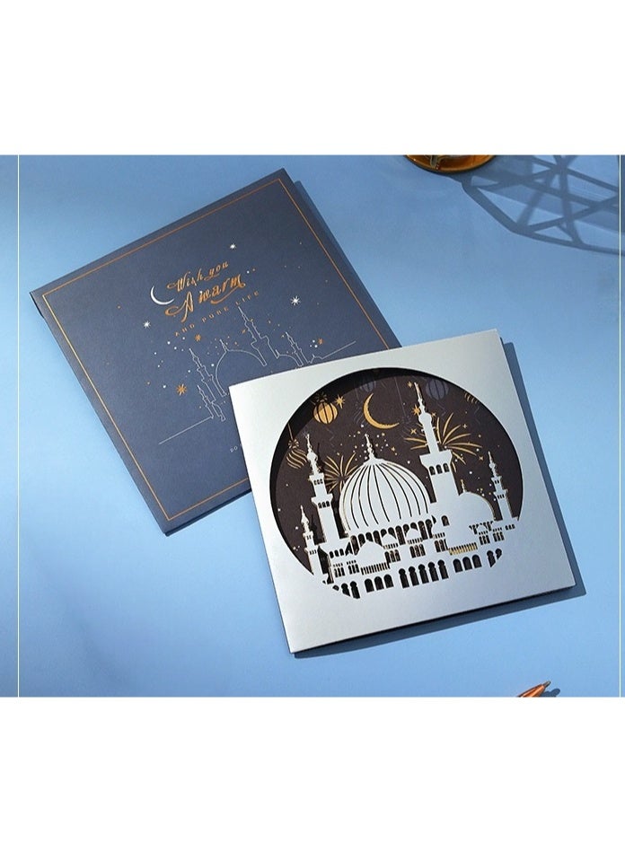 بطاقة معايدة مجوفة ثلاثية الطي مع ظرف وصفحة داخلية - تصميم بسيط لبطاقة تهنئة بالعيد - Image 1