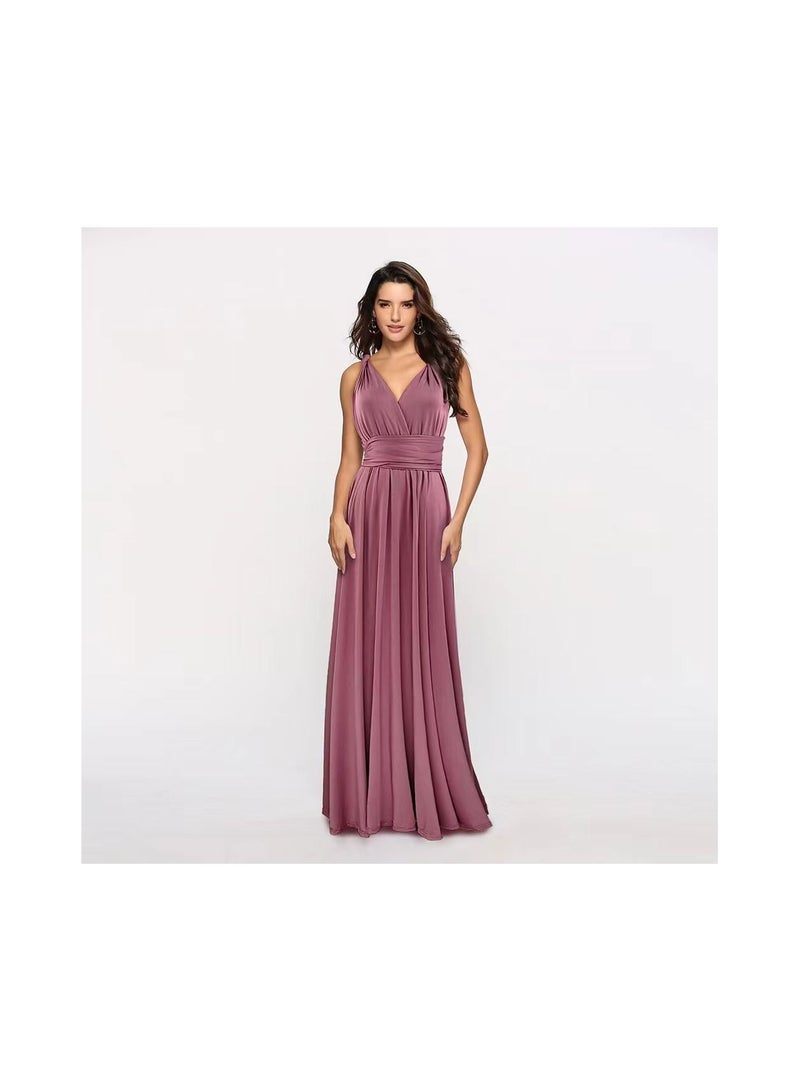 1-Piece Women's Deep V Neck Backless Party Dresses,Multi-Way Wrap Cocktail Evening Party Prom Dress,Size S,Colour Lotus Pink - Image 1