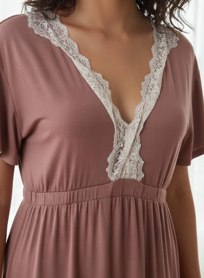 Aadaraya Night Gown Short Sleeves Lace Trim - Image 4
