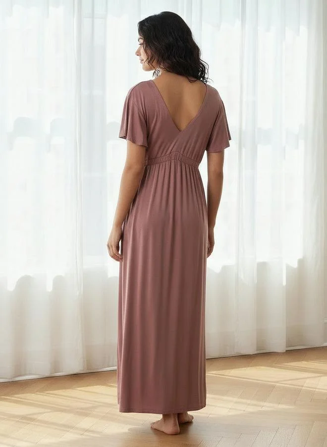 Aadaraya  Aadaraya Night Gown Short Sleeves Lace Trim for Women | Best Price UAE