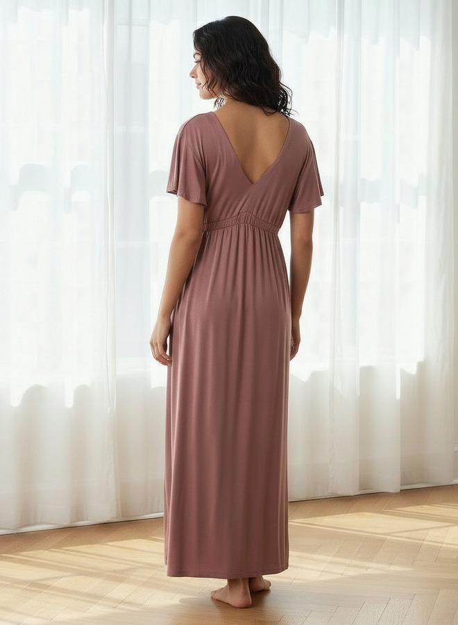 Aadaraya Night Gown Short Sleeves Lace Trim - Image 3