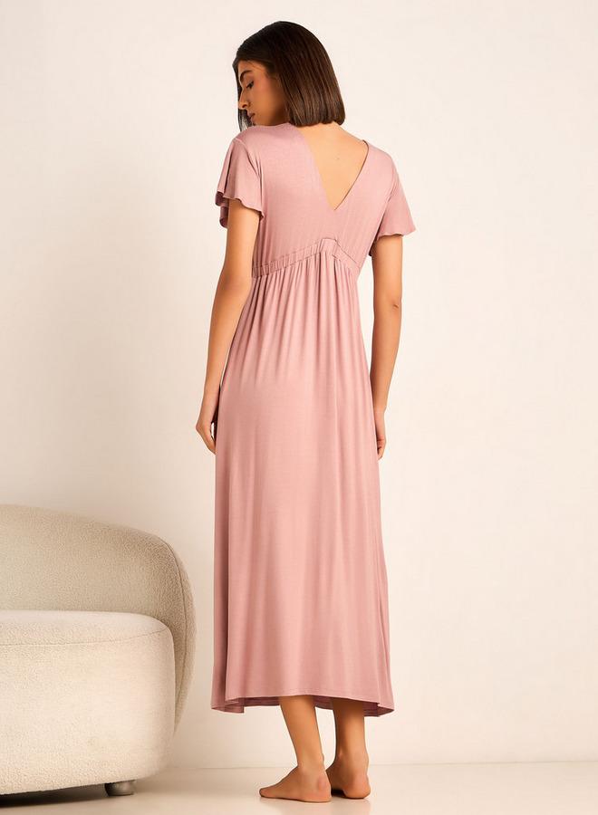 Aadaraya Night Gown Short Sleeves Lace Trim - Image 3