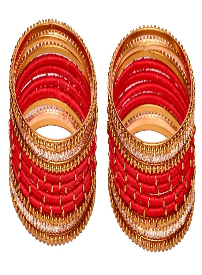NMII Non-Precious Metal Base Metal With Silk Thread Or Ball Chain and Zircon Gemstone Studded Worked Bangles Set For Women and Girls,(Red_2.6 Inches), Pack Of 20 Bangles Set - Image 2