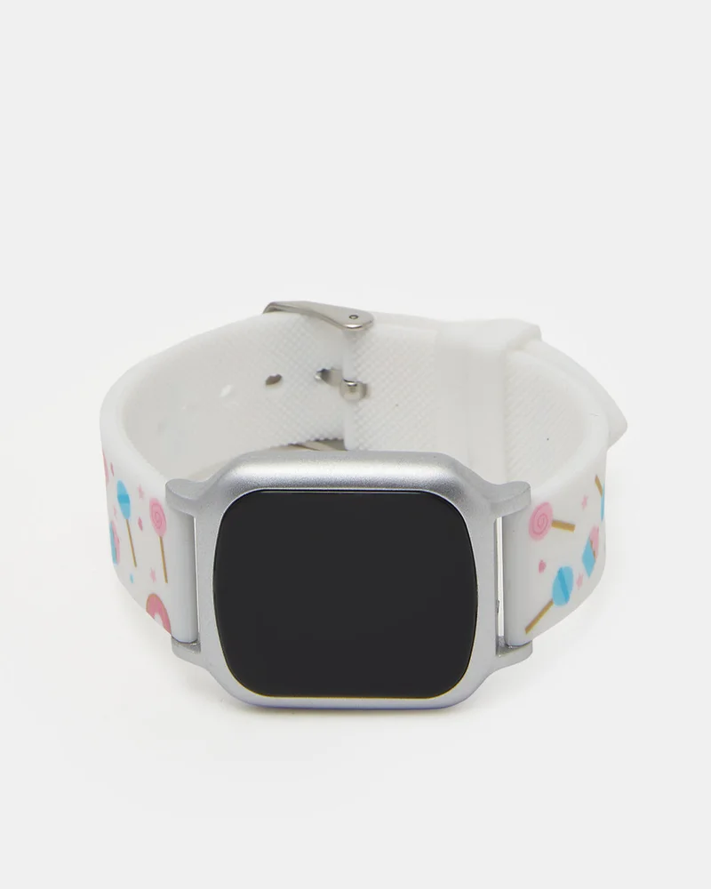 REDTAG Girls White Printed Digital Watch