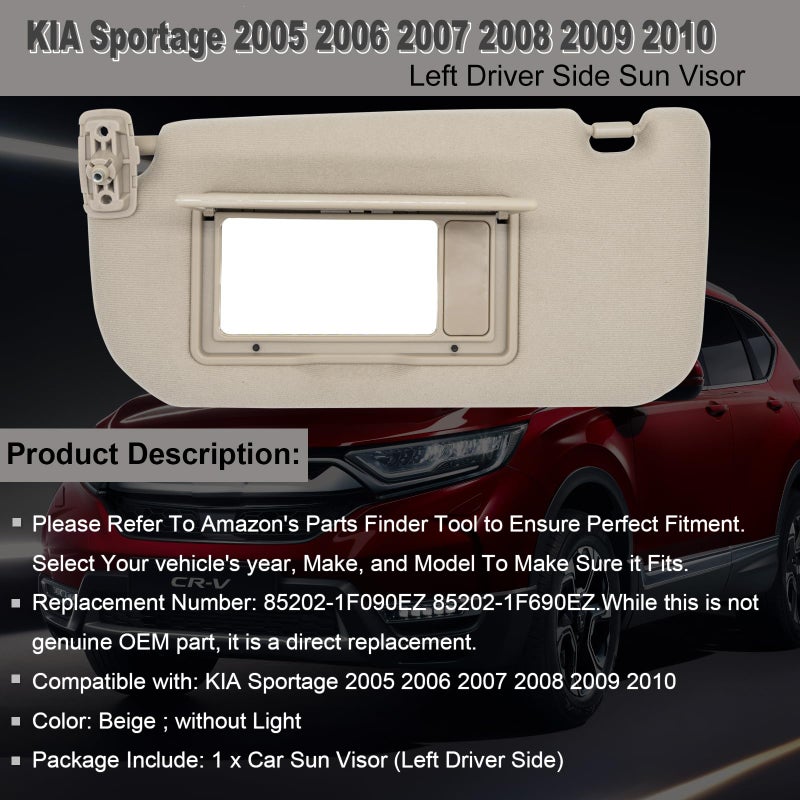 NHILES Driver Left Side Sun Visor Replacement Fits for KIA Sportage 2005-2010 Sunshade Without Light 85202-1F090EZ Color Beige - Image 2