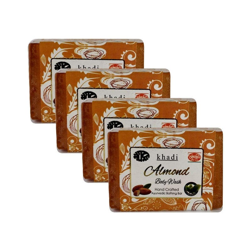 Meghdoot Almond Body Wash Soap Khadi Handmade Ayurvedic Soap with Natural Almond Extract for Skin Moisturizing Soft Smooth Skin Ayurvedic Bathing Bar for All Skin Types 125gm Pack of 4 - Image 1