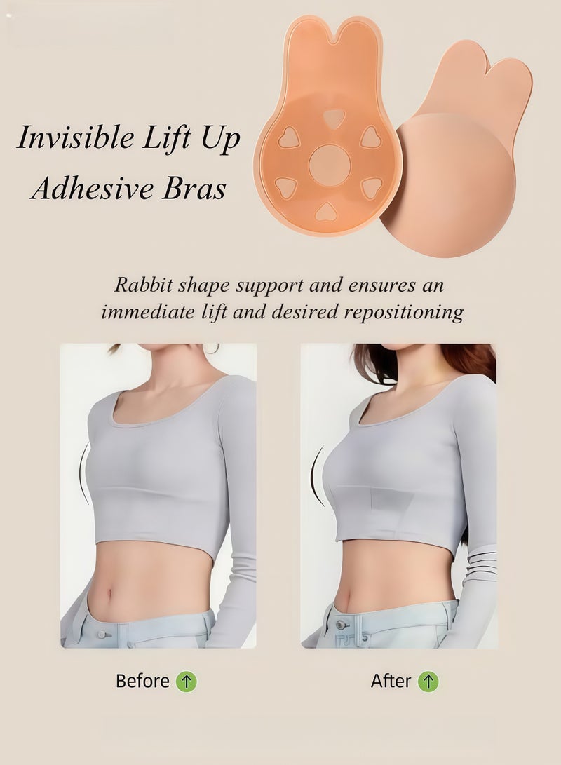 5PCS Women's Adhesive Bras Strapless Backless Bra Invisible Lift Up Adhesive Cover Bra Comfortable & Reusable Silicone Rabbit Ear Bras for Strapless Backless Evening Dresses & Prom Dresses & Bridal Dress - Image 2