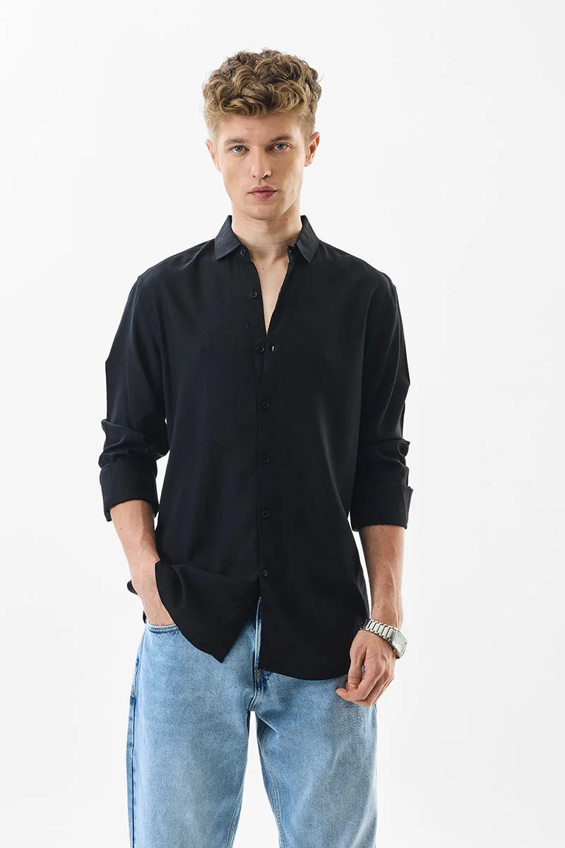 SNITCH Slim Fit Viscose Black Shirt