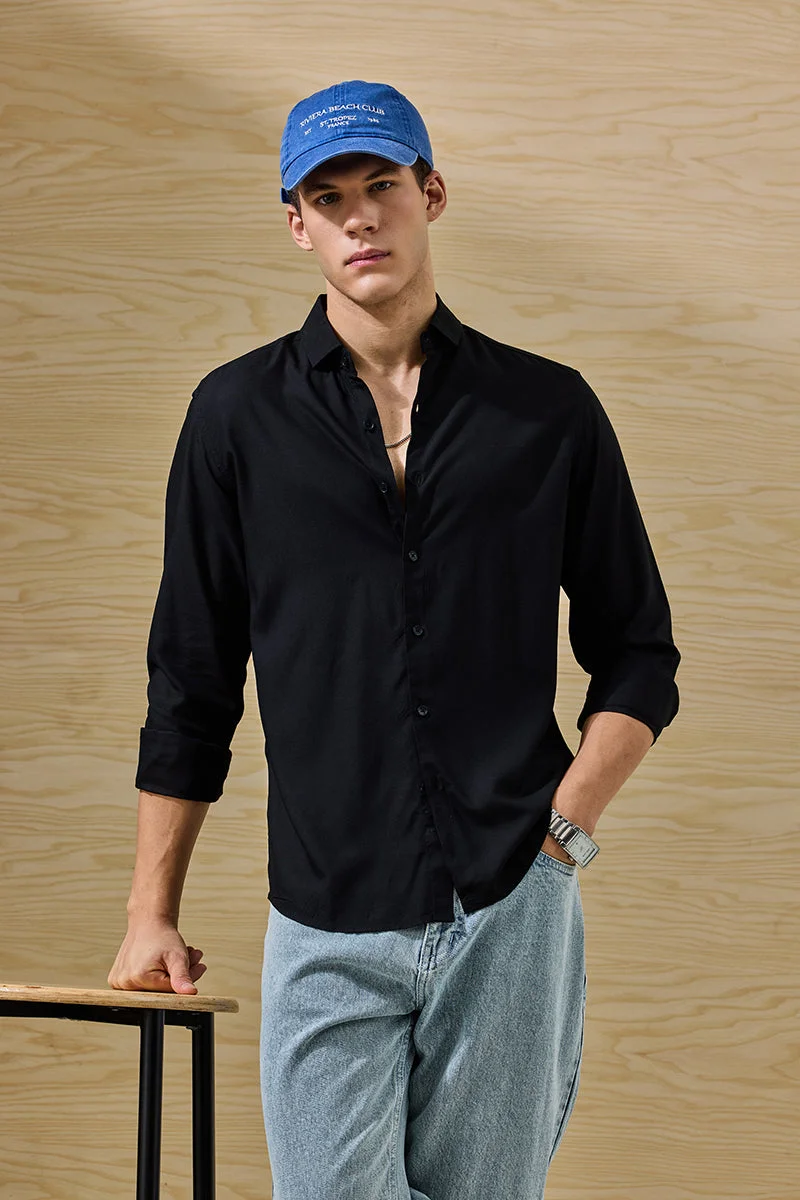 SNITCH Slim Fit Viscose Black Shirt