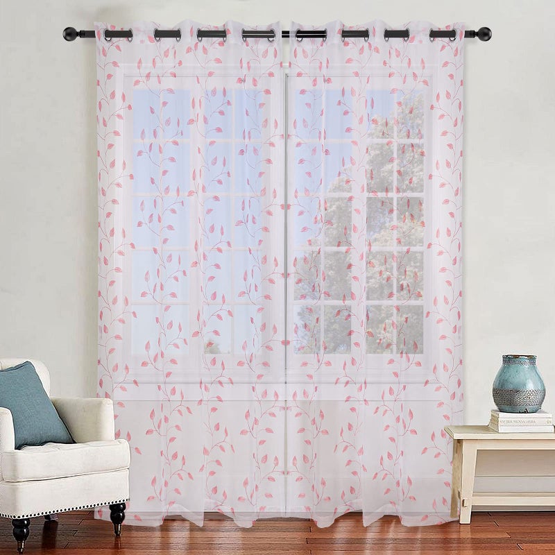 softan Pom Pom Sheer Curtains 95 Inches Long  Window Treatment Transparent Voile Semi Light Filtering Panels  Decorative Window Drapes with Grommets for Bedroom Living Room  Pink  2 Panels