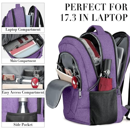 BIKROD Backpack for Women and Men Extra Large School Backpacks for Teens Water Resistant Back Pack Fits 17 Inch Laptop Business Anti Theft Sturdy Computer Bag Gifts Purple - Image 3