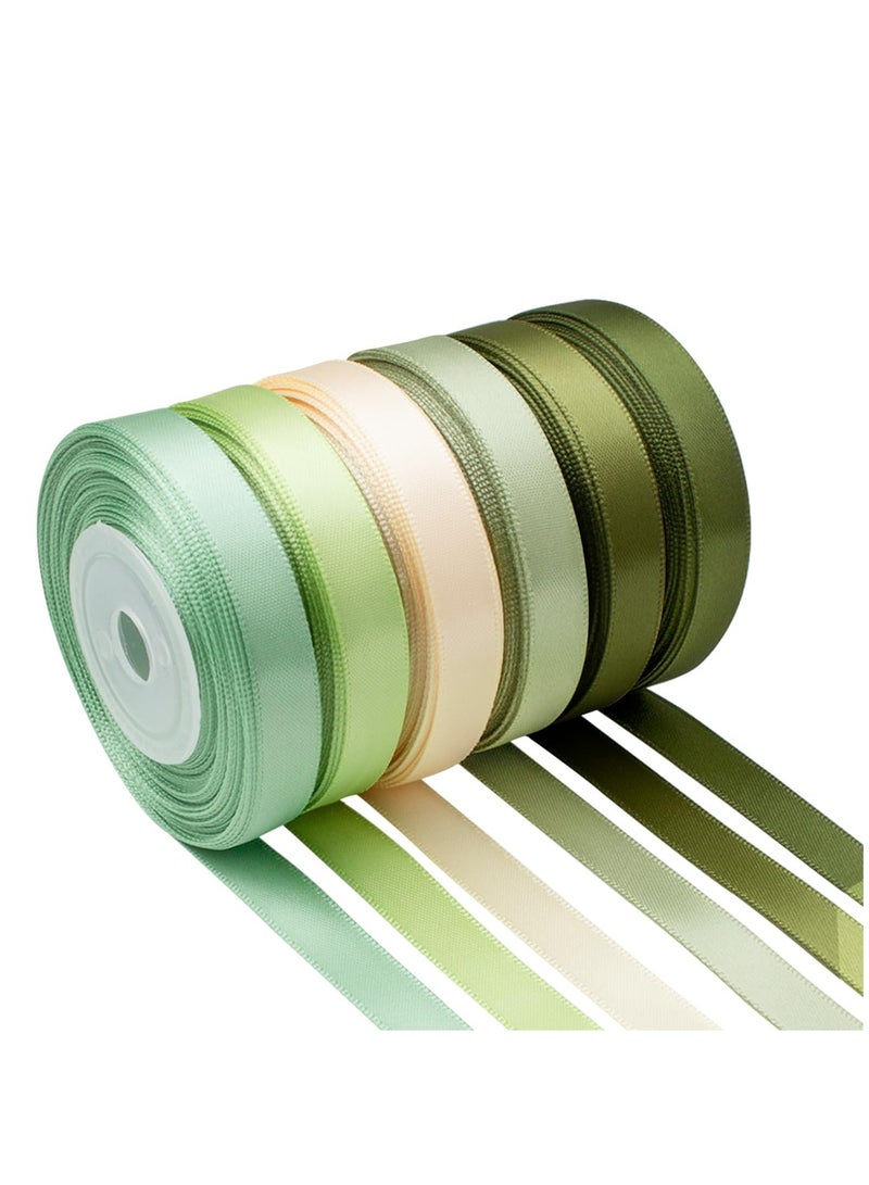 Bukela 6pcs Satin Ribbon 3/8 Inch Green Ribbon Sage Green Ribbon Assorted Solid Color Thin Double Faced Satin Ribbon for Crafts, Gift Wrapping, Wedding, Flower Bouquet, Invitation, Hair Bows - 60 Yards - Image 1