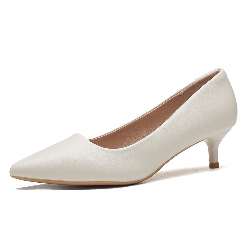 555-8 Nude High Heels for Women, French Style Soft Leather Pointed Toe Office Shoes