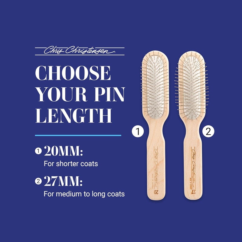 Chris Christensen 20 mm Oblong Pin Dog Brush - Professional Grooming Tool with Stainless Steel Pins and Beech Wood Handle - Image 4