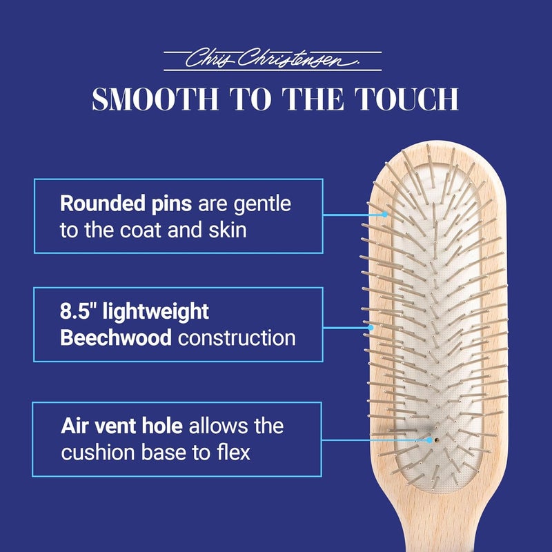 Chris Christensen 20 mm Oblong Pin Dog Brush - Professional Grooming Tool with Stainless Steel Pins and Beech Wood Handle - Image 3