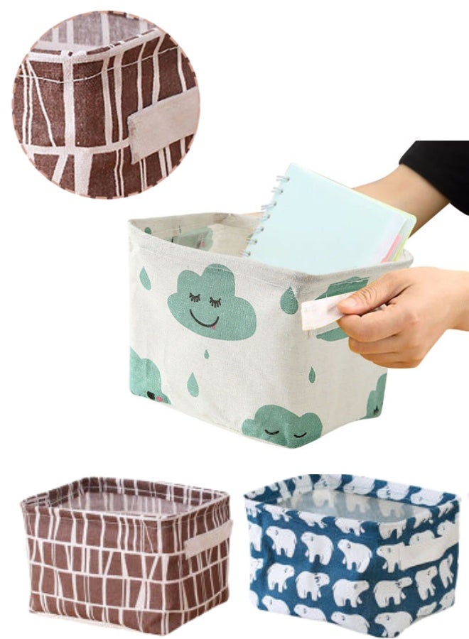 سلة تخزين قماشية متعددة الاستخدامات للمنزل والمكتب - منظم لمستحضرات التجميل والعناية الشخصية - صندوق تخزين صغير قابل للطي للأشياء الصغيرة والأسلاك والشواحن - تصميم جذاب وعملي - 3 قطع - Image 1
