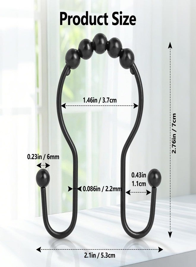 Resze Shower Curtain Hooks, Sturdy Metal Black Shower Curtain Rings, Glide Roller Double Shower Hooks, Rust Proof Anti-Drop Curtain Hooks, 12 Pcs Smooth Sliding Rings for Bathroom Shower Rods Curtains - Image 2