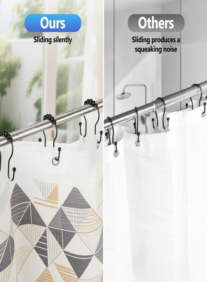 Resze Shower Curtain Hooks, Sturdy Metal Black Shower Curtain Rings, Glide Roller Double Shower Hooks, Rust Proof Anti-Drop Curtain Hooks, 12 Pcs Smooth Sliding Rings for Bathroom Shower Rods Curtains - Image 4