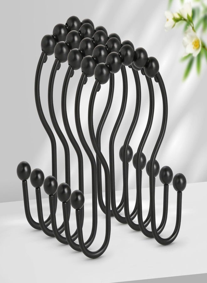 Resze Shower Curtain Hooks, Sturdy Metal Black Shower Curtain Rings, Glide Roller Double Shower Hooks, Rust Proof Anti-Drop Curtain Hooks, 12 Pcs Smooth Sliding Rings for Bathroom Shower Rods Curtains - Image 1