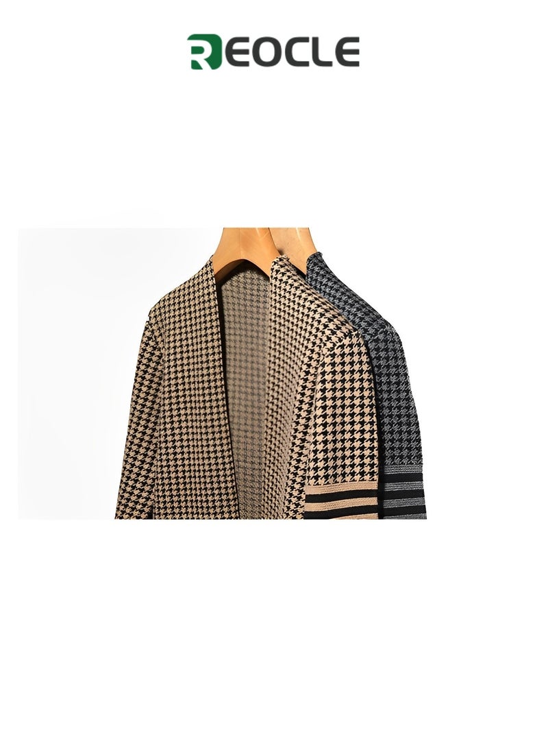 REOCLE Men's Knitted Cardigan Long Sleeve Jacket Cotton Sweater with Pockets Jacket Outerwear - Image 4