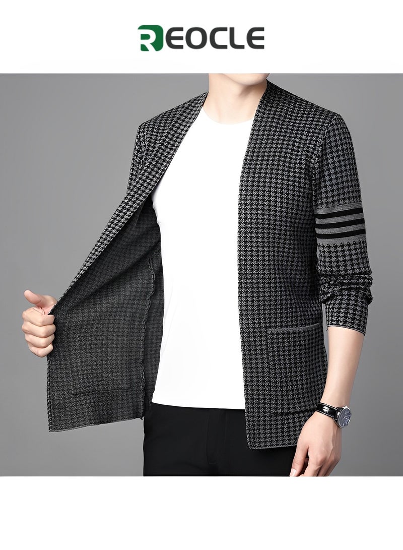 REOCLE Men's Knitted Cardigan Long Sleeve Jacket Cotton Sweater with Pockets Jacket Outerwear - Image 3