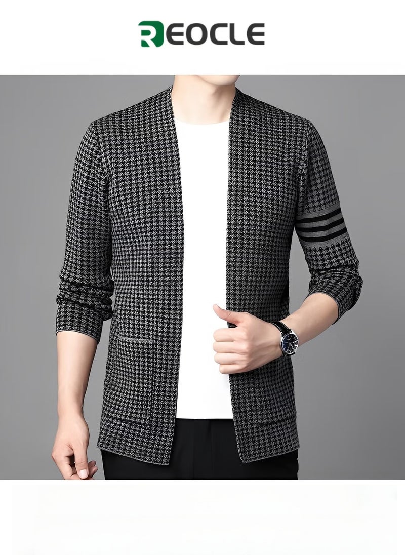REOCLE Men's Knitted Cardigan Long Sleeve Jacket Cotton Sweater with Pockets Jacket Outerwear - Image 1