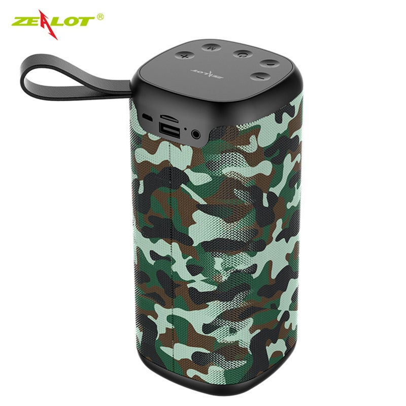 ZEALOT S35  Black Camouflage Portable Bluetooth Speaker Outdoor HIFI Subwoofer Music Box HD Audio Subwoofer 66ft Bluetooth Range Water Resistance. - Image 1