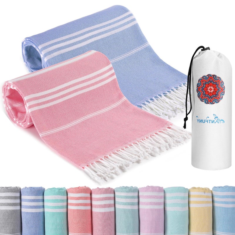 Antfuny 2 Packs Turkish Beach Towels Vacation Essentials Quick Dry Sand Free Soft Absorbent Extra Large Xl Big Blanket Adult Oversized Bath Pool Swim Towel Lightweight Thin Sandless Compact No Sand Packabl - Image 1