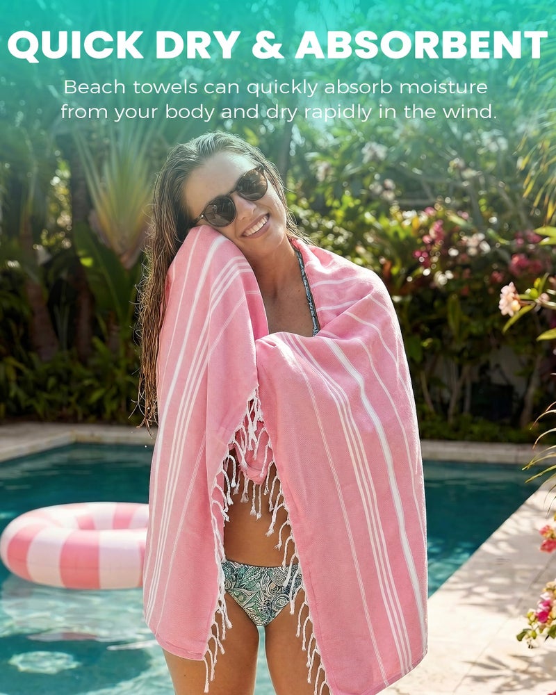 Antfuny 2 Packs Turkish Beach Towels Vacation Essentials Quick Dry Sand Free Soft Absorbent Extra Large Xl Big Blanket Adult Oversized Bath Pool Swim Towel Lightweight Thin Sandless Compact No Sand Packabl - Image 2