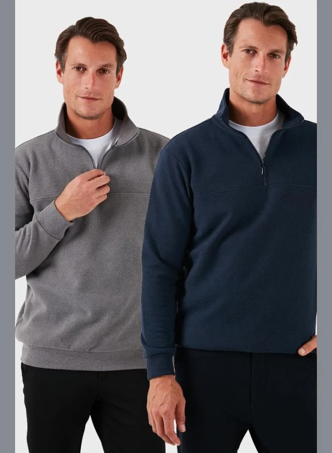 Buratti  Buratti Cotton Regular Fit Half Zipper Stand Collar 2-Pack Sweater Men's SWEATER 456112S2 for Men | Best Price UAE