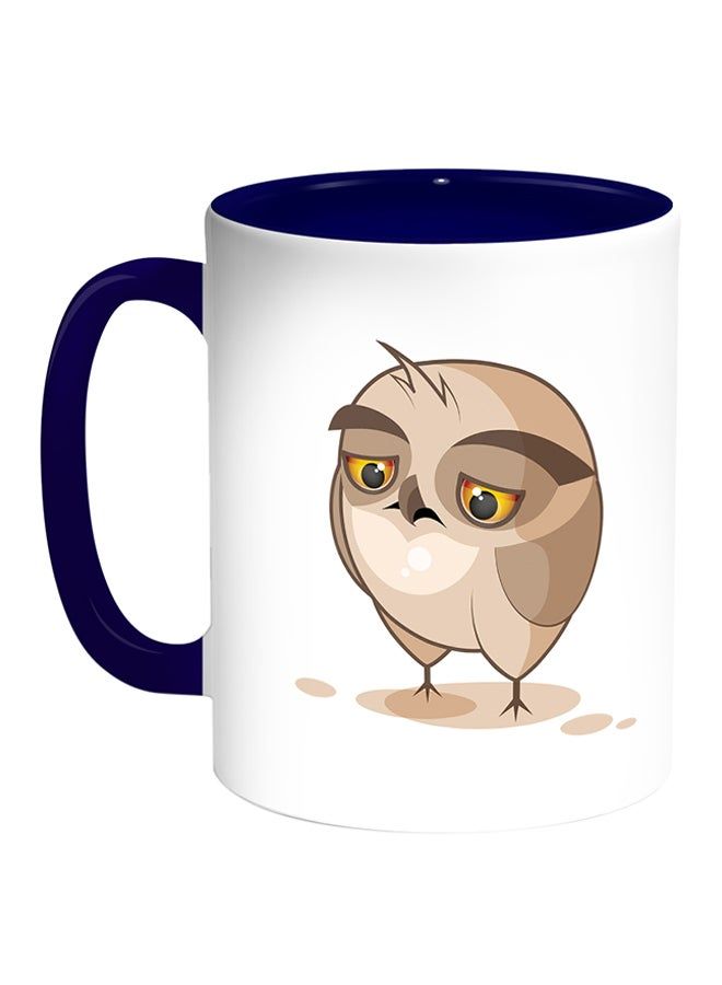 RKN Owl Printed Coffee Mug White/Blue 11ounce - Image 1