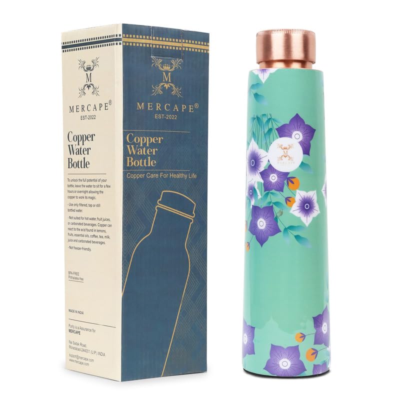 MERCAPE® Copper Water Bottle 900ml | Jointless & Leak Proof | Pure Copper Bottle with Floral Design | Ideal for Home, Office, School & Gym | Advanced Exterior Protection - Image 1