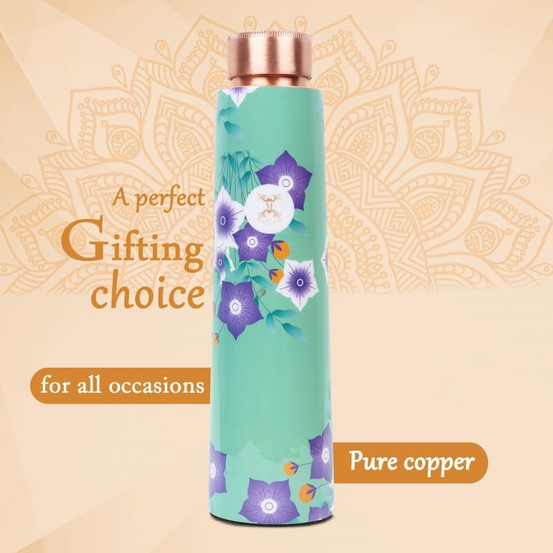 MERCAPE® Copper Water Bottle 900ml | Jointless & Leak Proof | Pure Copper Bottle with Floral Design | Ideal for Home, Office, School & Gym | Advanced Exterior Protection - Image 5