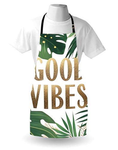 Moslion Palm Leaf Apron 31x27 Inch Hawaii Tropical Jungle Tree Leaves Word Kitchen Chef Waitress Cook Aprons Bib with Adjustable Neck for Women Men Girls Green - Image 4