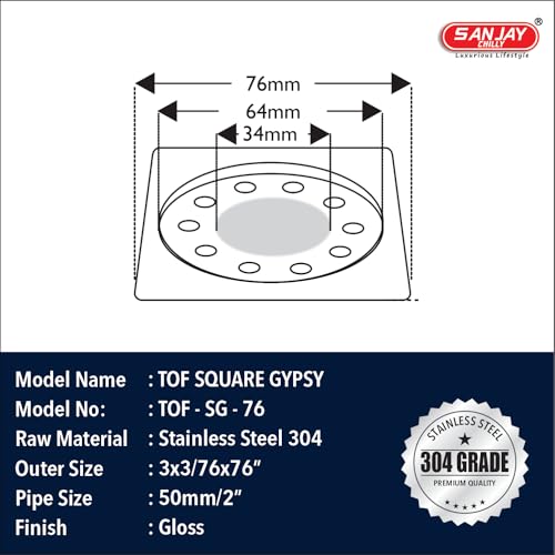Sanjay Chilly Floor Drainer Square Gypsy (3 x 3 INCH) Floor Drain Jali Trap 304 Grade Stainless Steel Kitchen Floor Trap Jali Anti Cockroach & Insects Long Lasting for Bathroom - Image 3