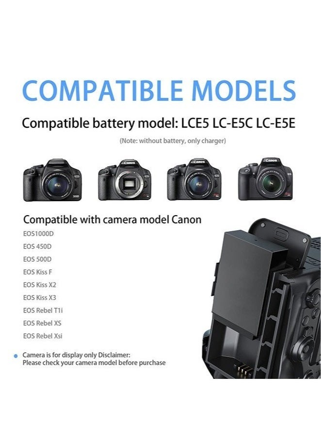 كينسو LP-E5 LC-E5 LC-E5E Battery charger Compatible with Canon EOS Rebel: EOS 1000D, EOS 450D, EOS 500D, EOS F, EOS X2, EOS X3, EOS Rebel T1i, EOS Rebel XS, EOS Rebel Xsi Camera, black,with Power Supply Cord - Image 5