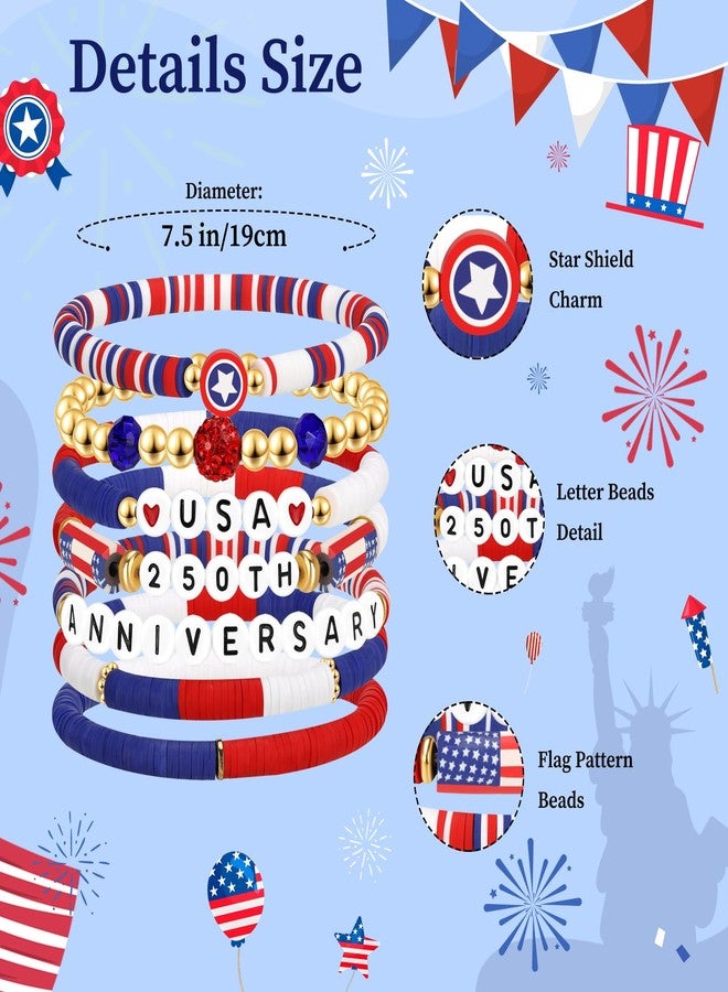 Joyline 4th of July Gifts for Men Women USA 250TH Anniversary Bracelet Patriotic American Flag Red White Blue Beaded Stretch Bracelet USA Themed Outfit Party Accessories - Image 2