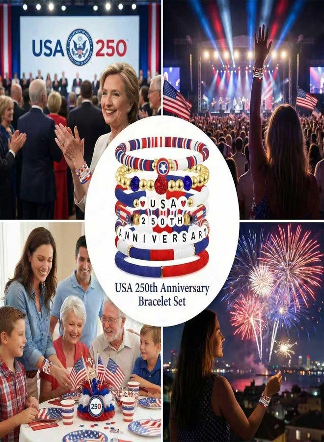Joyline 4th of July Gifts for Men Women USA 250TH Anniversary Bracelet Patriotic American Flag Red White Blue Beaded Stretch Bracelet USA Themed Outfit Party Accessories - Image 4